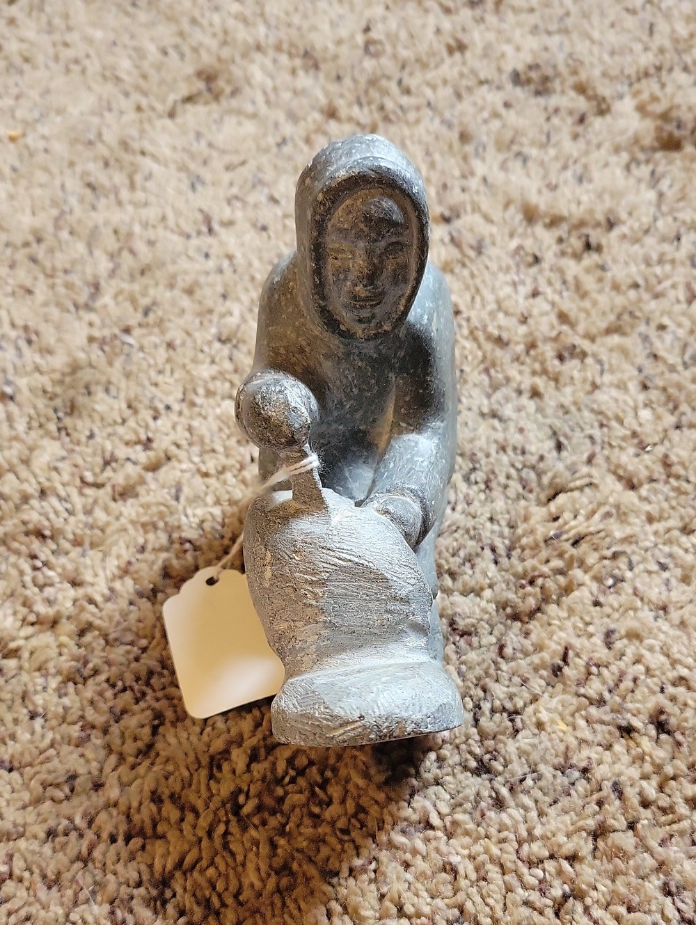 Handcrafted Inuit-style Soapstone Figurine in Gray Stone....eskimo